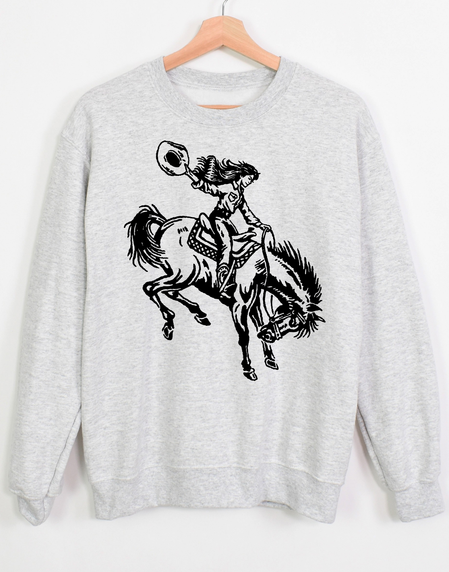 Buckin Cowgirl Pullover Sweatshirt - Ash Grey