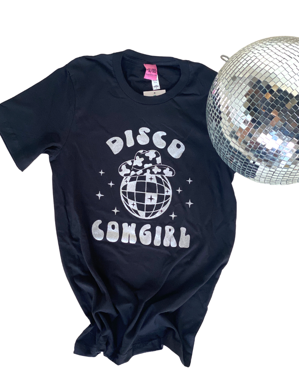 Disco Cowgirl Western Graphic Tee - Black Tee
