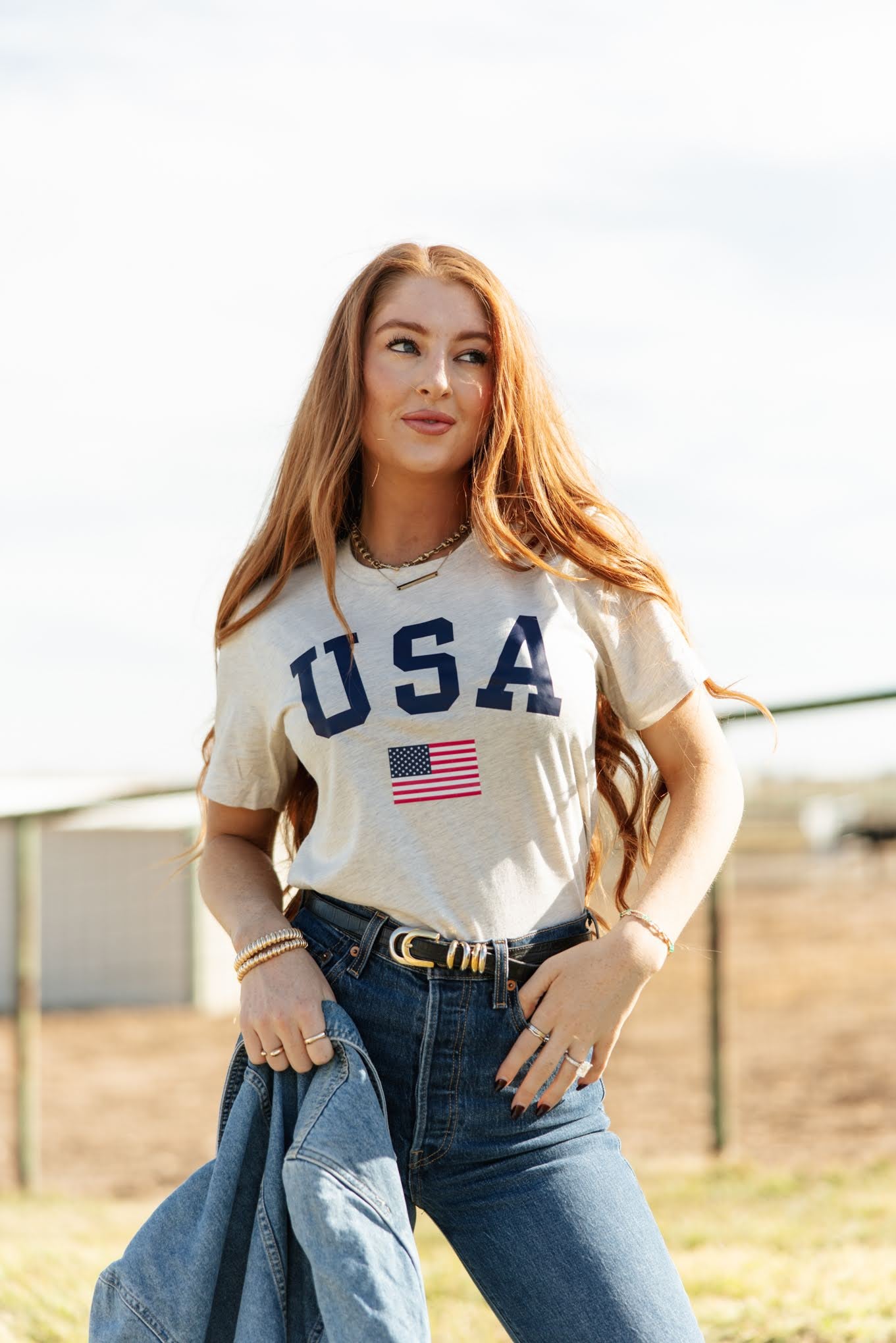 USA Flag T-Shirt - Heather Oatmeal