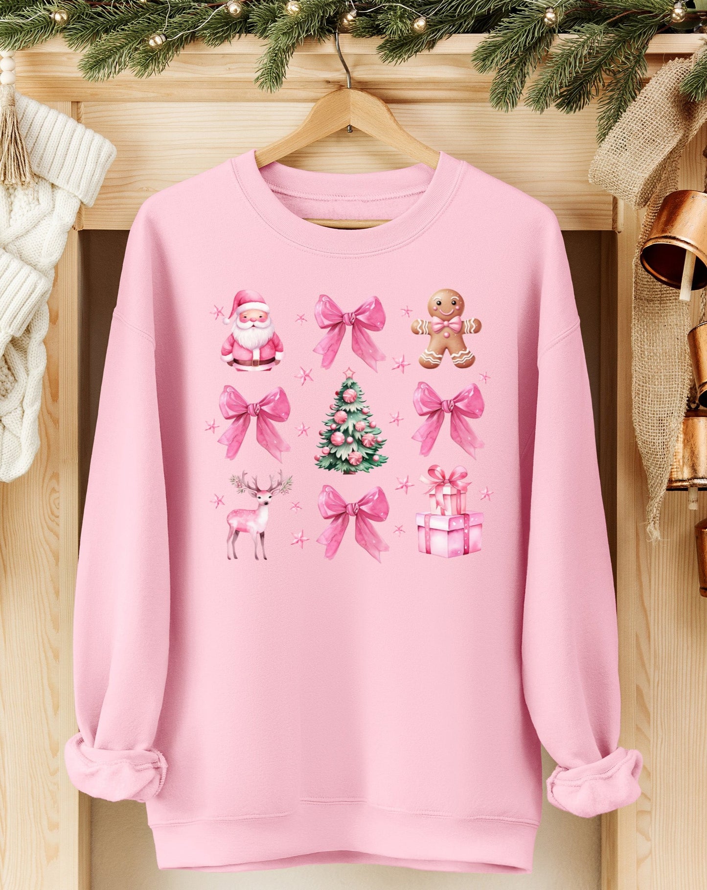 Pink Christmas Bows Graphic Sweatshirt - Pink