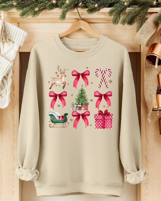 Red Christmas Bows Graphic Sweatshirt - Sand