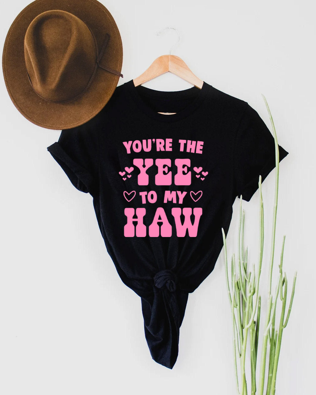 You're the Yee to My Haw Western Valentines Graphic Tee - Black with Pink