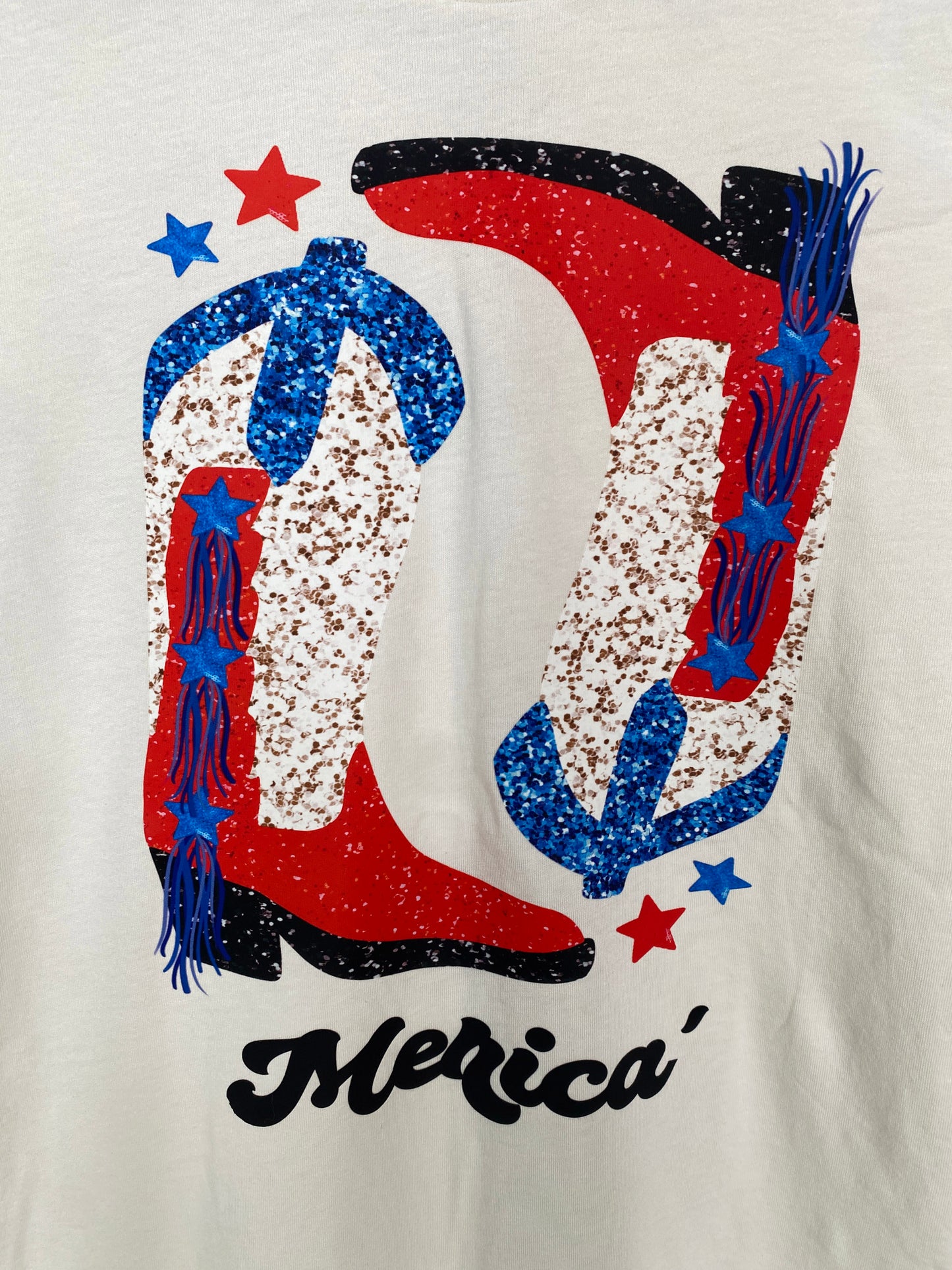 Americana Cowgirl Boots Western Graphic Tee - Vintage White