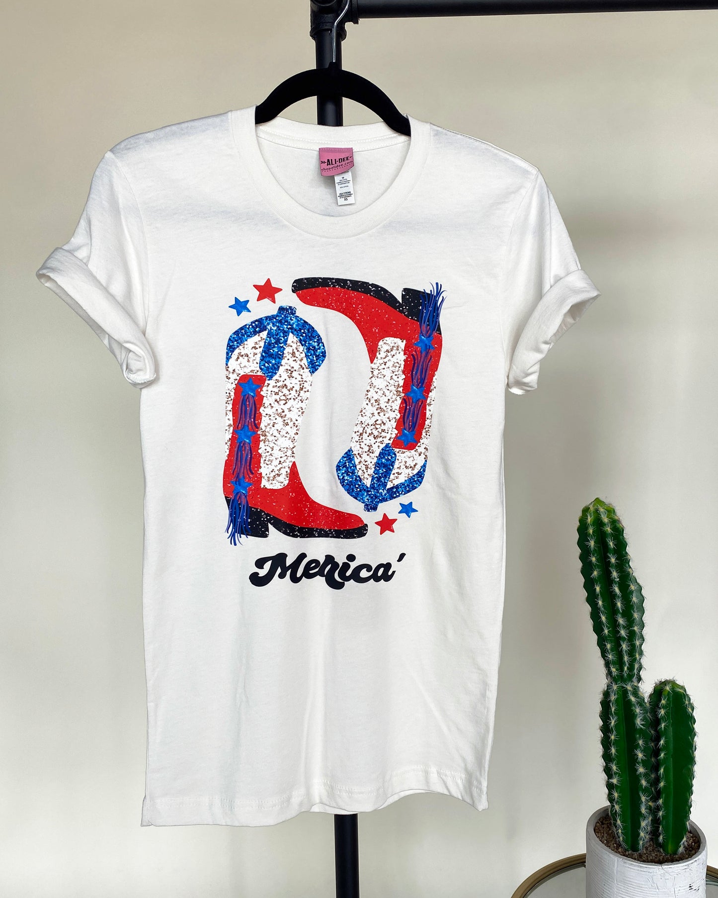 Americana Cowgirl Boots Western Graphic Tee - Vintage White