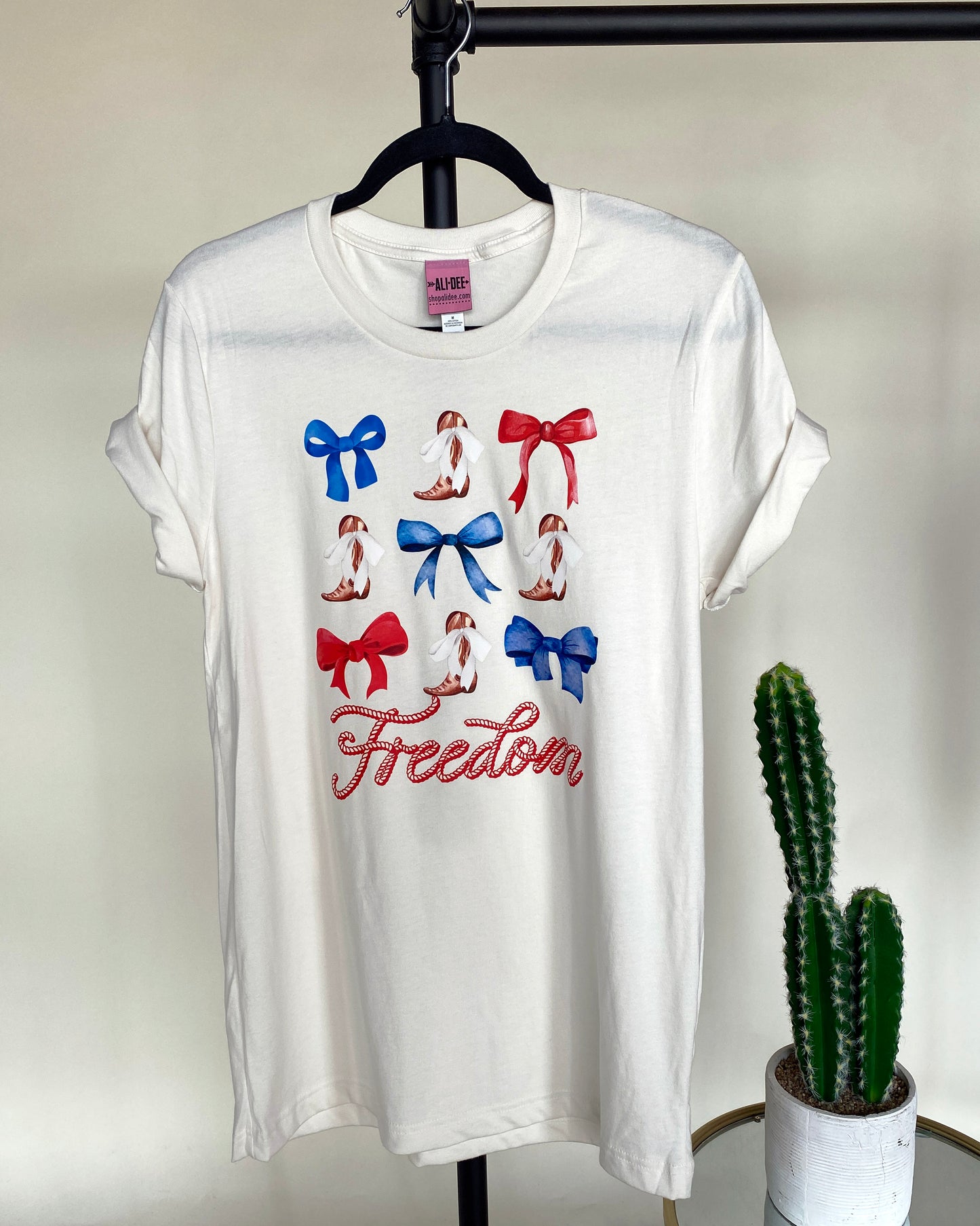 Bows, Boots, & Freedom Graphic Tee - Vintage White