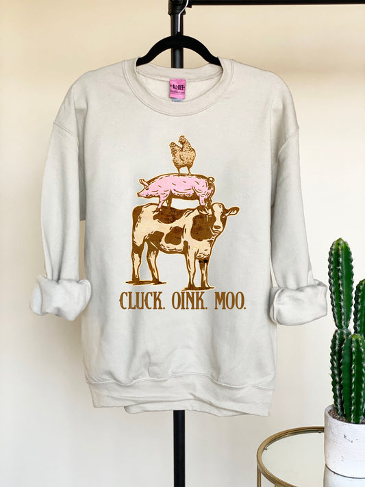 Cluck Oink Moo Graphic Sweatshirt - Sand