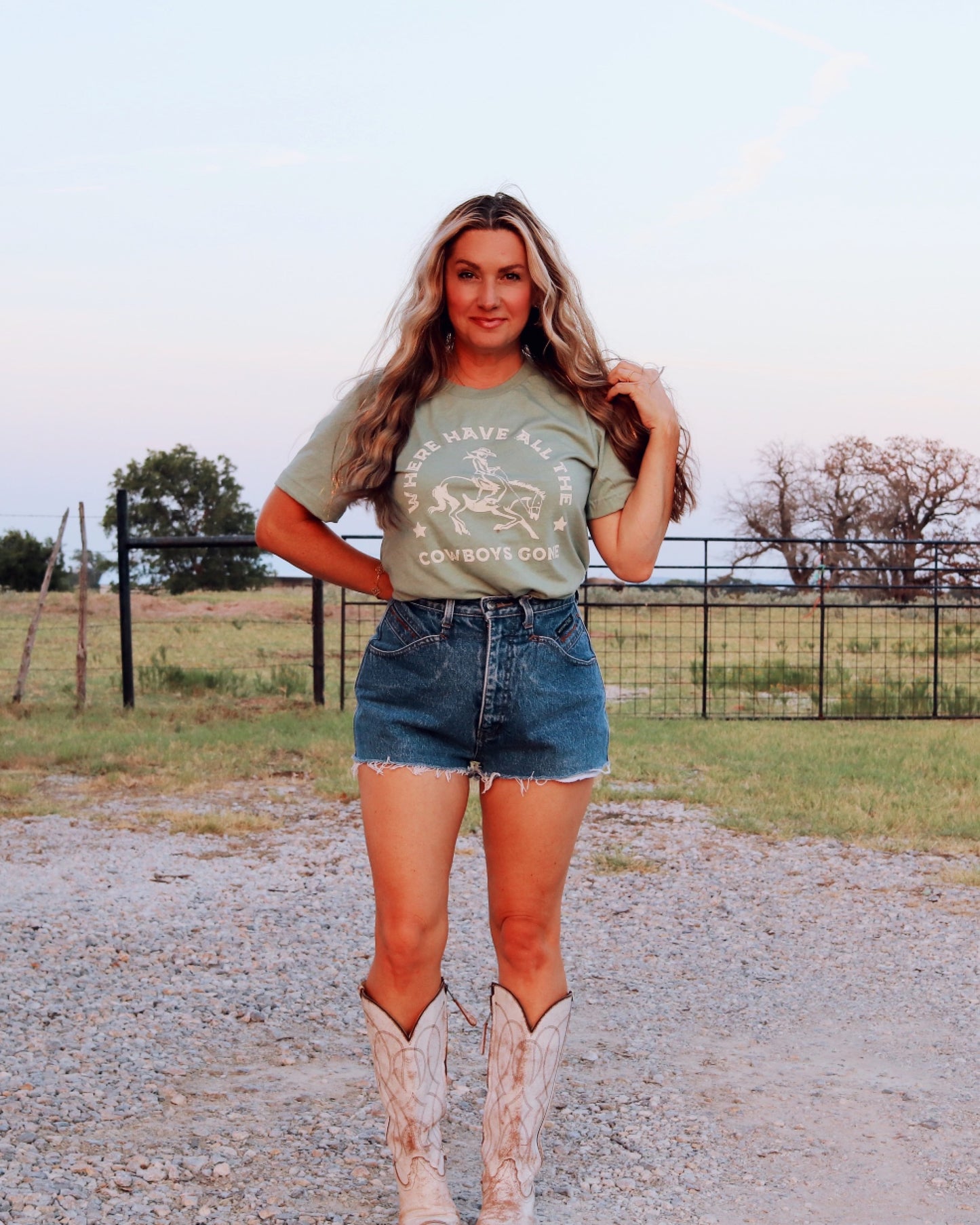 Where Have All The Cowboys Gone Western Graphic Tee - Heather Sage