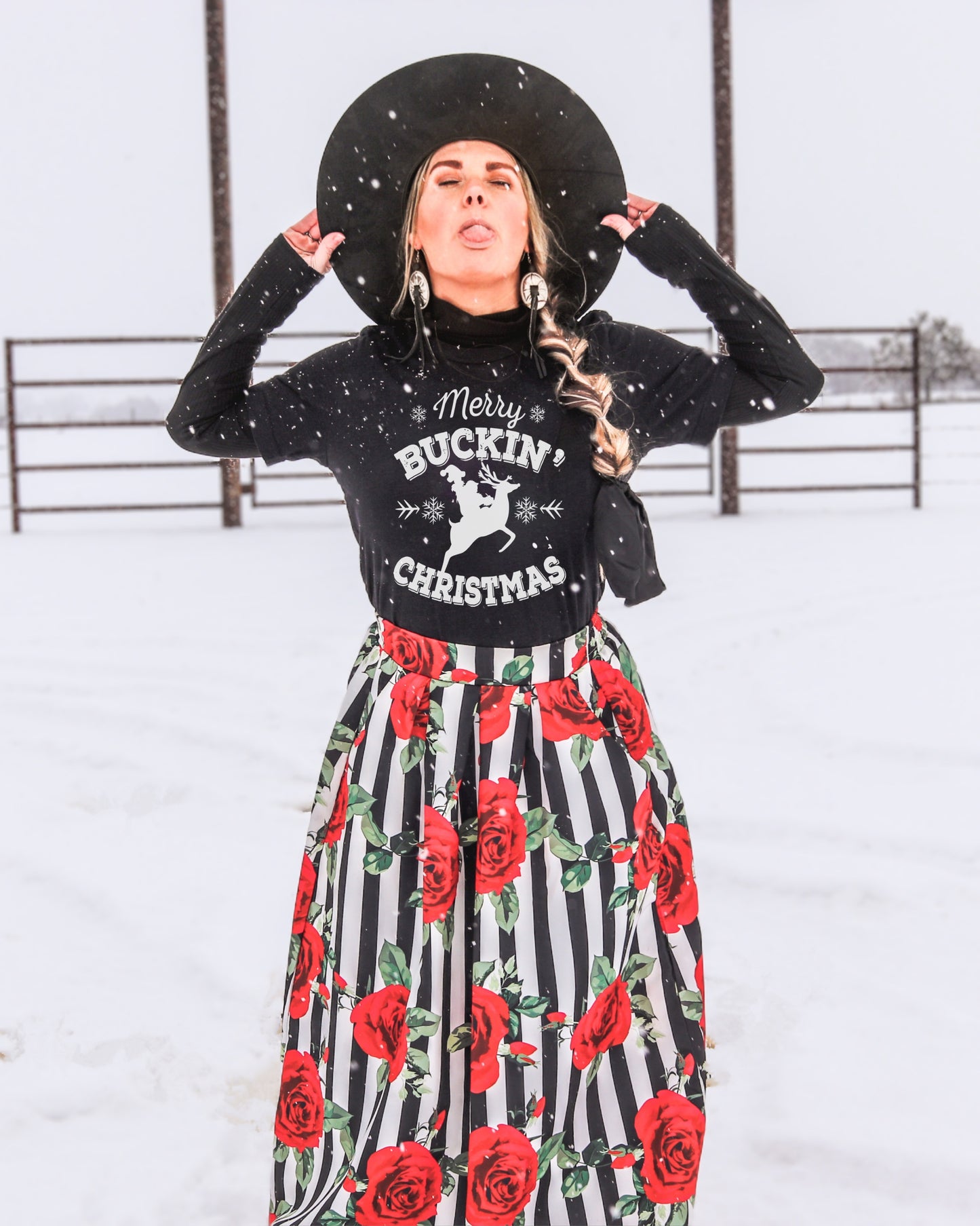 Merry Buckin Christmas Western Graphic Tee - Heather Black