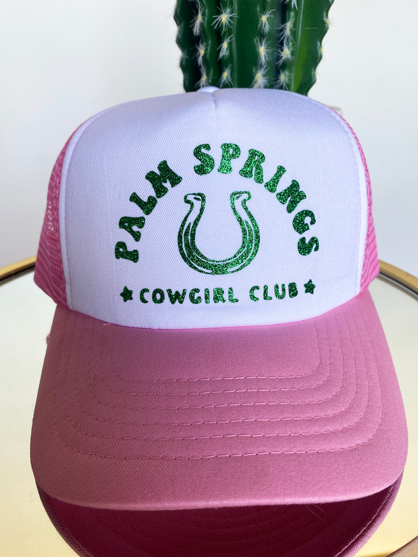 Palm Springs Cowgirl Club Trucker Hat by Ali Dee - Pink and White