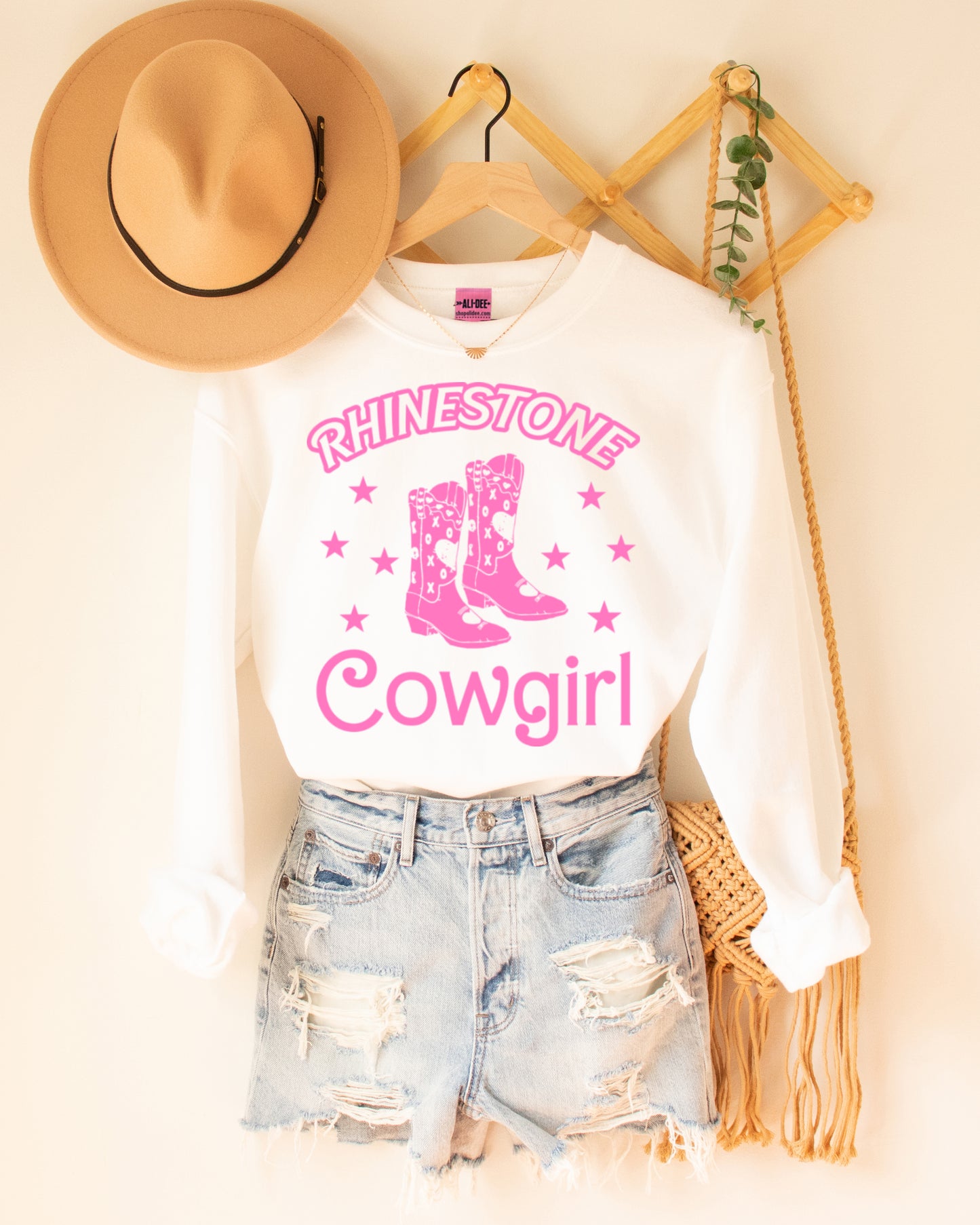 Rhinestone Cowgirl Western Graphic Sweatshirt - White Sweatshirt