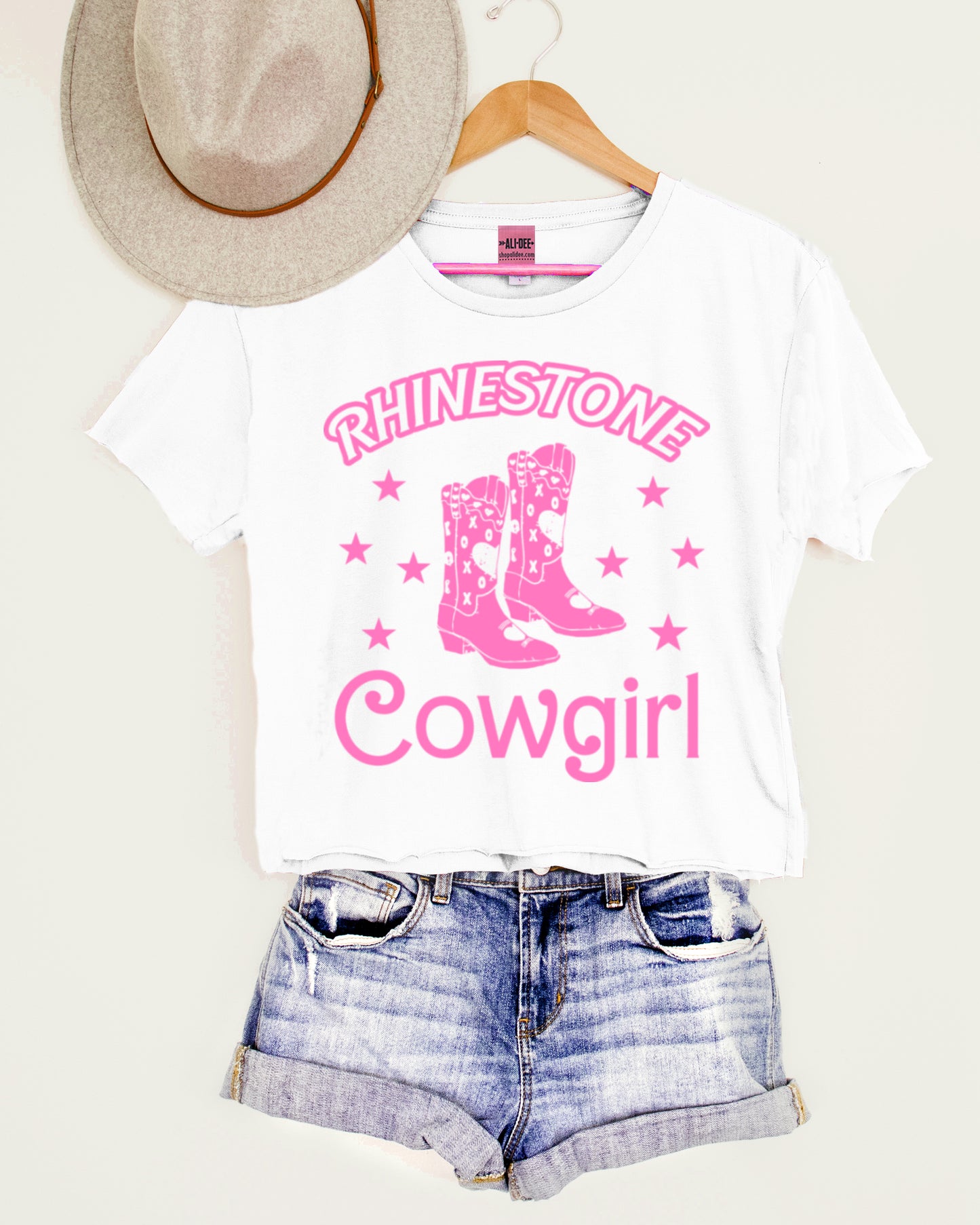 Rhinestone Cowgirl Western Graphic Crop Tee - Cropped White