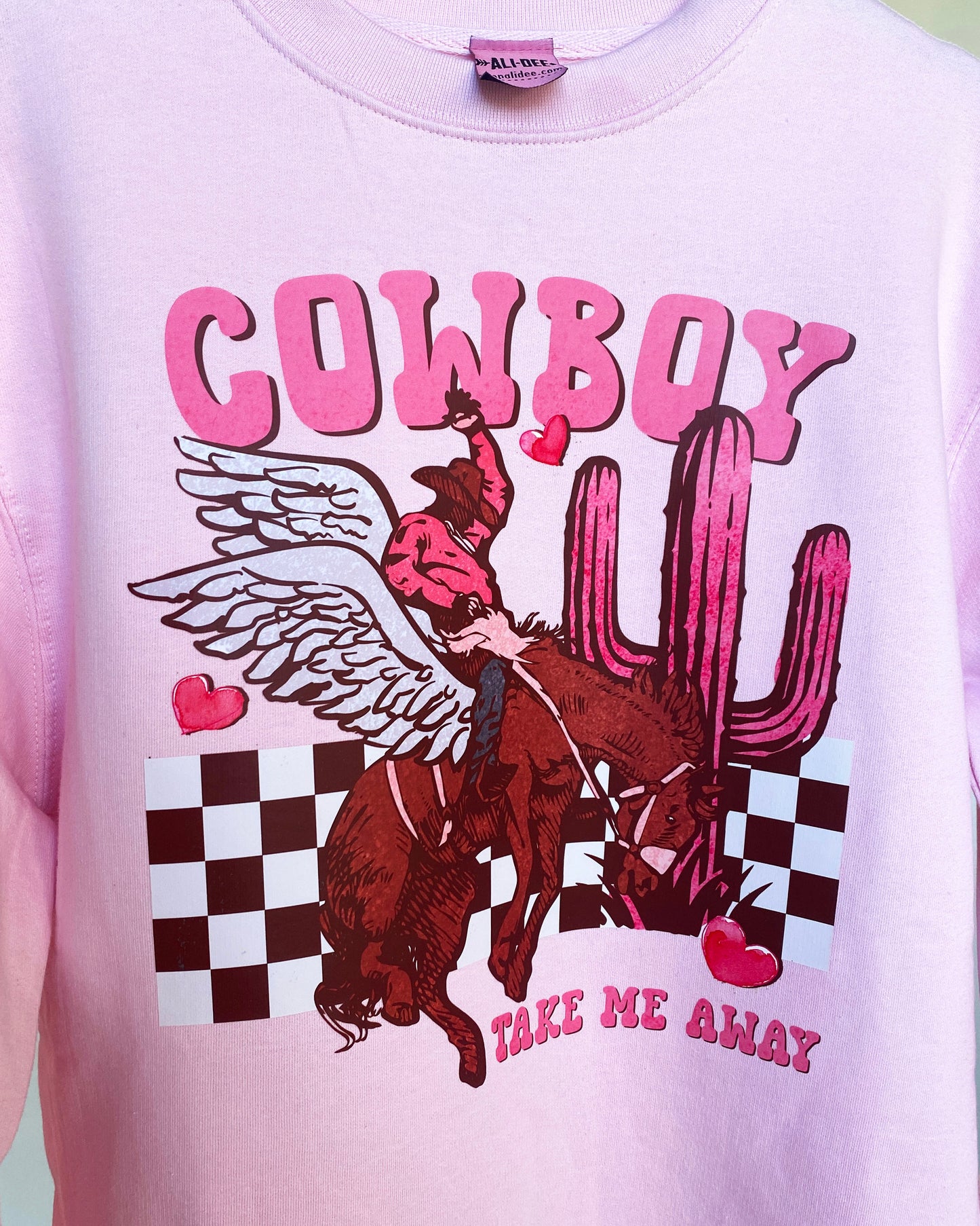 Cowboy Take Me Away Valentines Day Graphic Sweatshirt - Pink