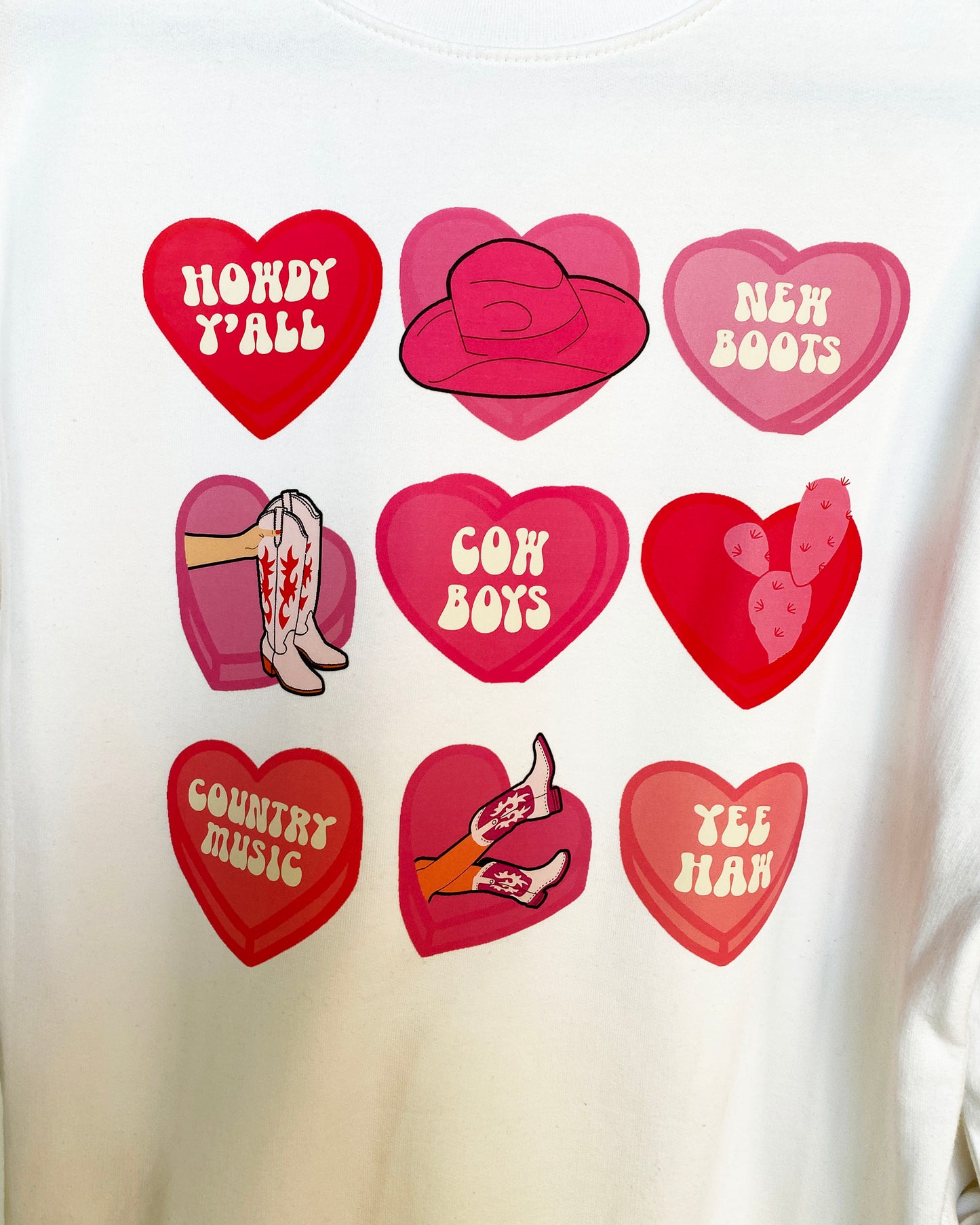 Cowgirl Candy Hearts Valentines Day Graphic Sweatshirt - White