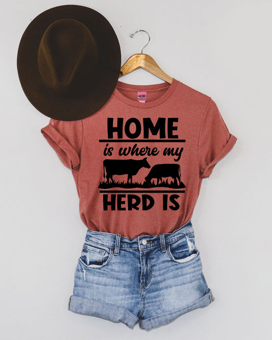 Home is Where My Herd Is Western Graphic Tee - Heather Clay