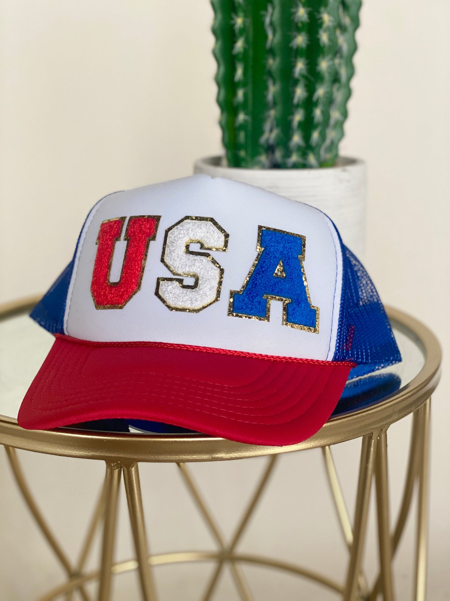USA Chenille Patch Trucker Hat - Red White Blue