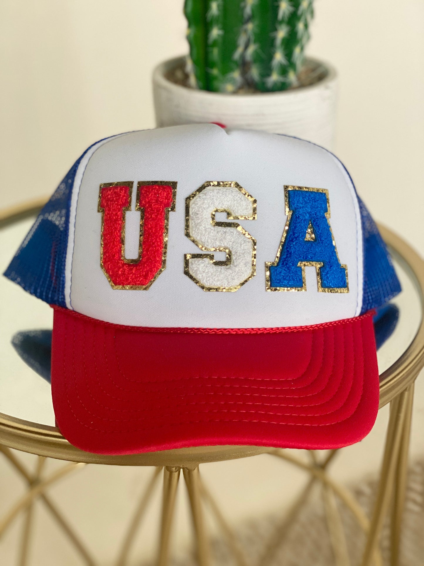 USA Chenille Patch Trucker Hat - Red White Blue