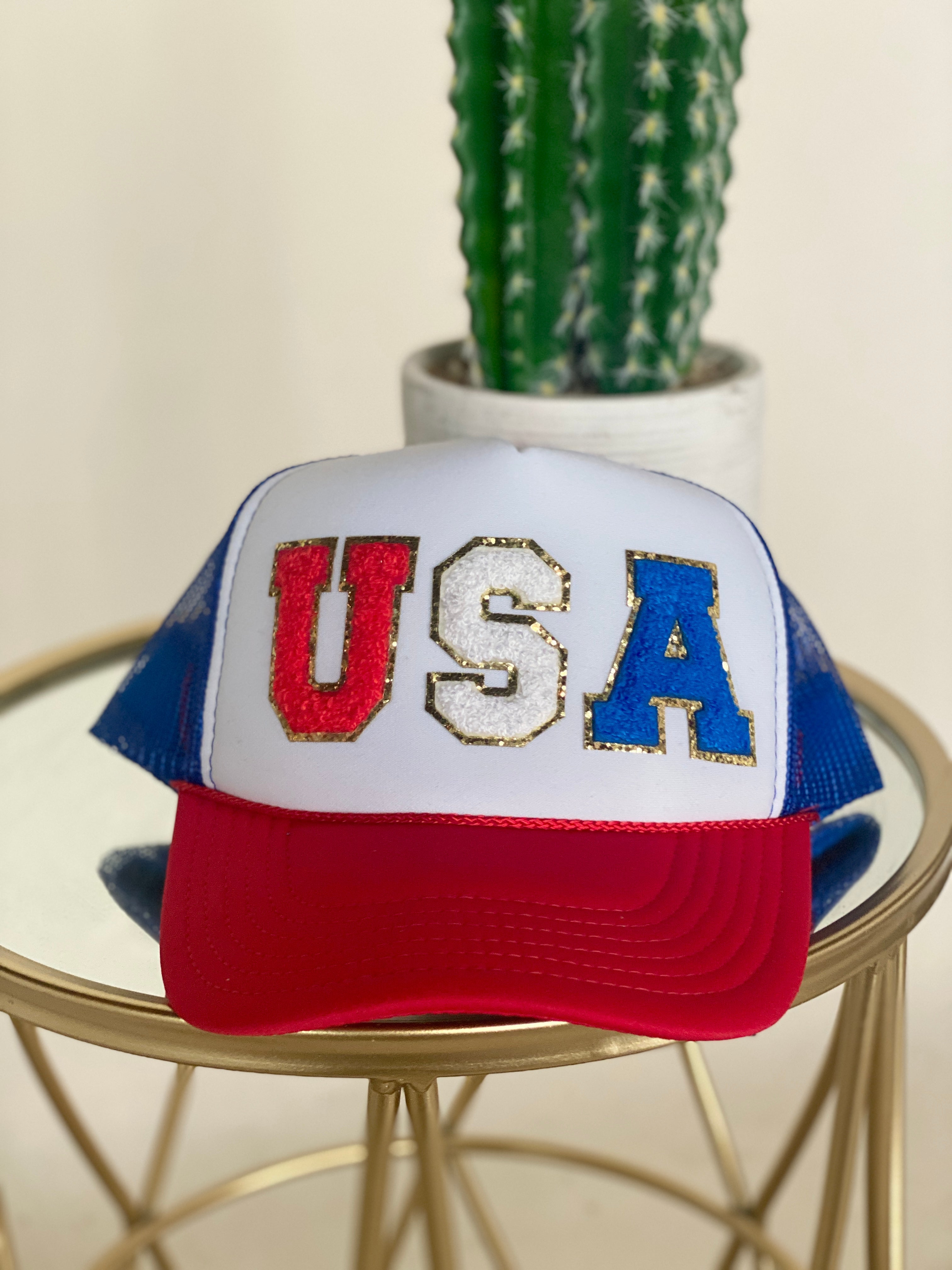American Flag Chenille Patch Baseball Cap, Red main image 1