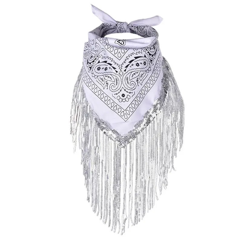 Sequins Trim Bandana - White
