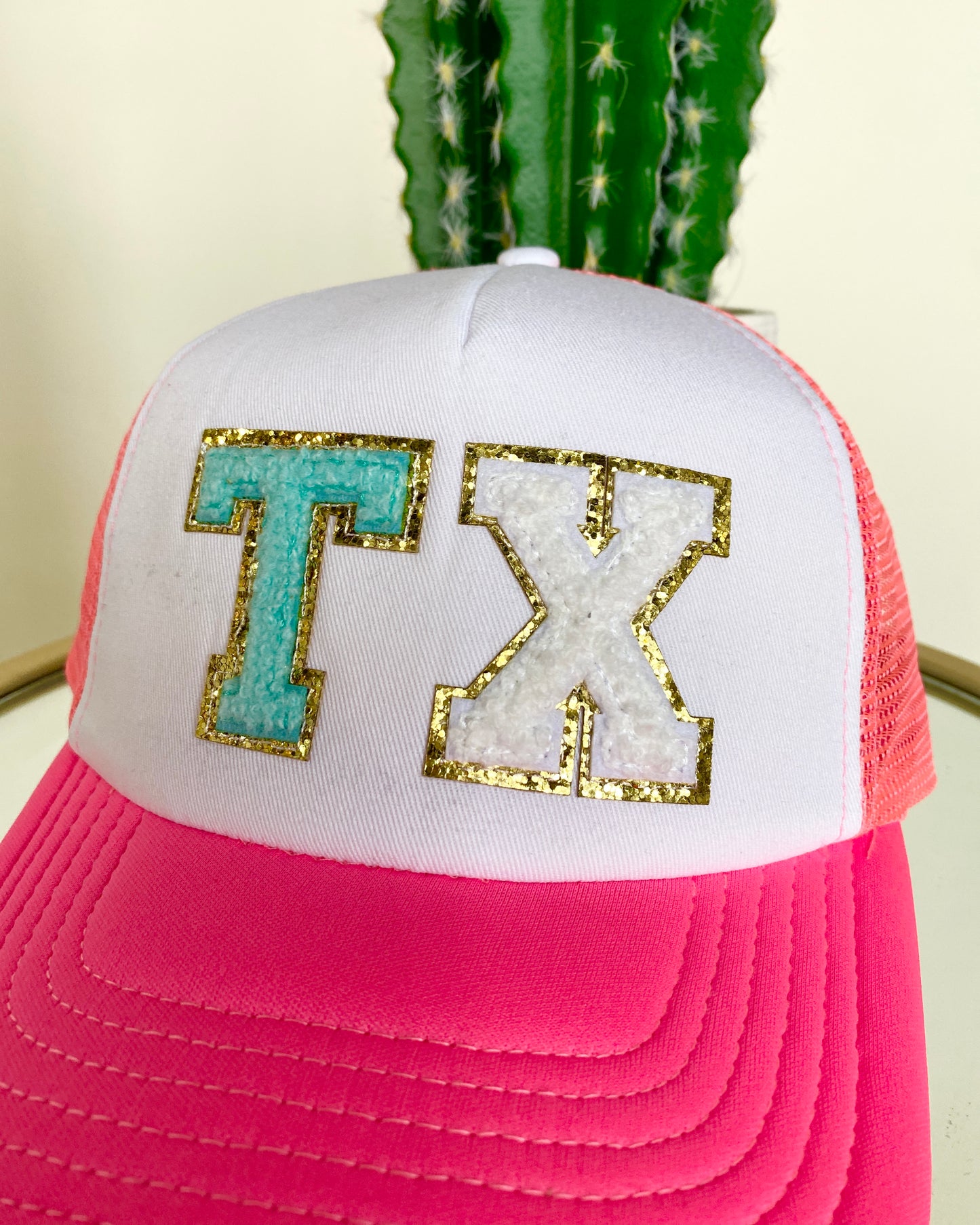 TX Chenille Letters Trucker Hat - Neon Pink