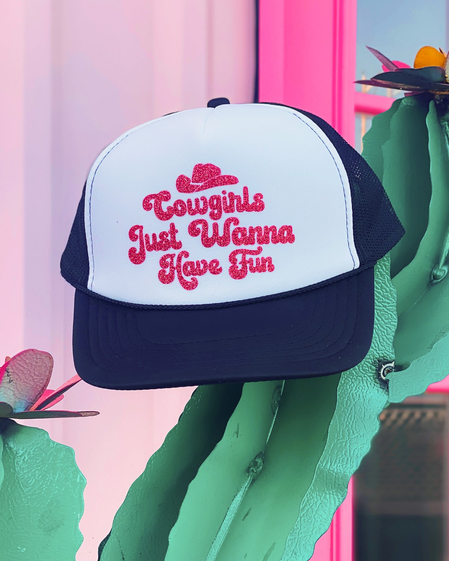 Cowgirls Just Wanna Have Fun Glitter Trucker Hat