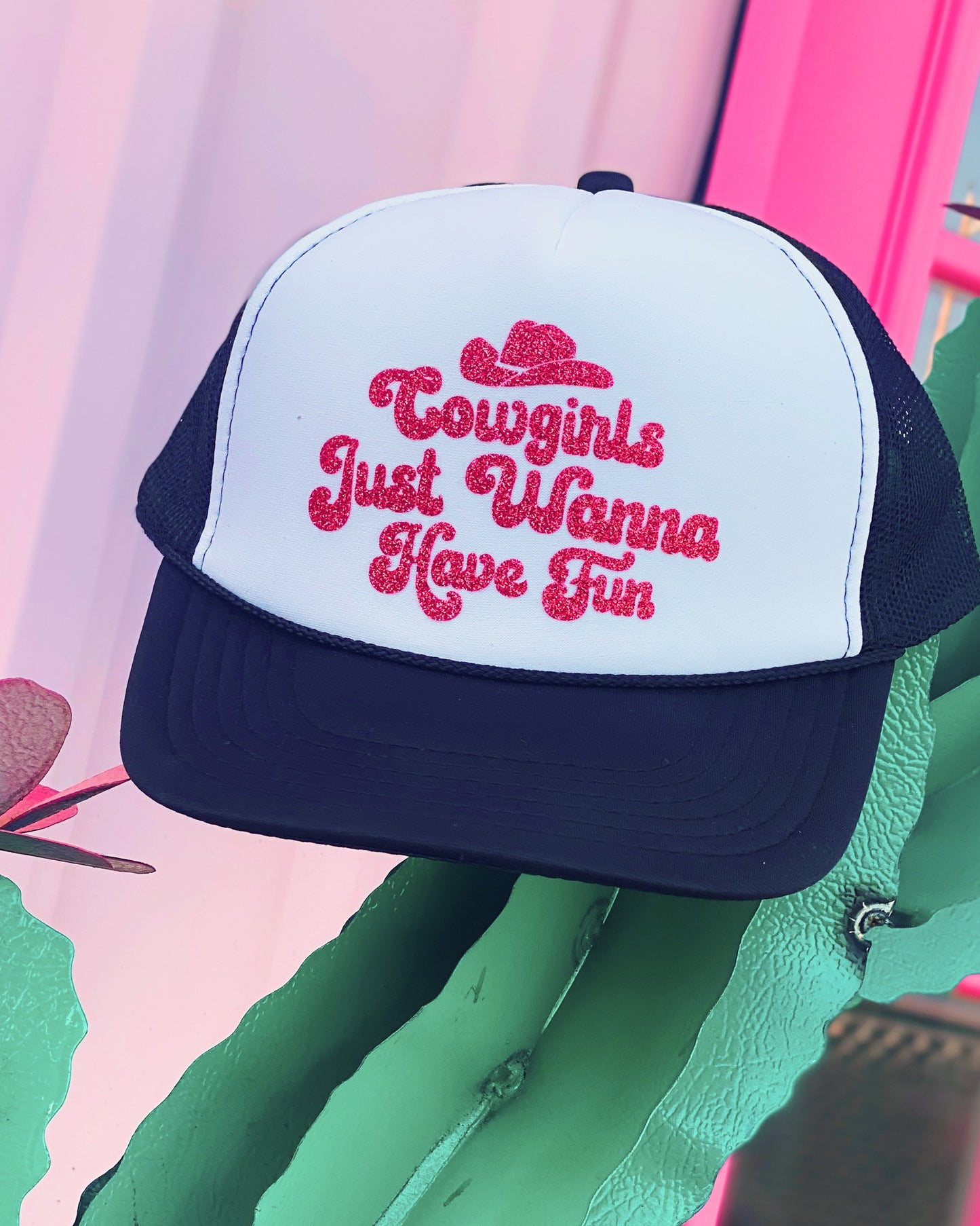 Cowgirls Just Wanna Have Fun Glitter Trucker Hat