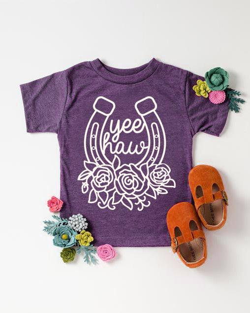 Kids Yee Haw Horseshoe Tee - Heather Purple