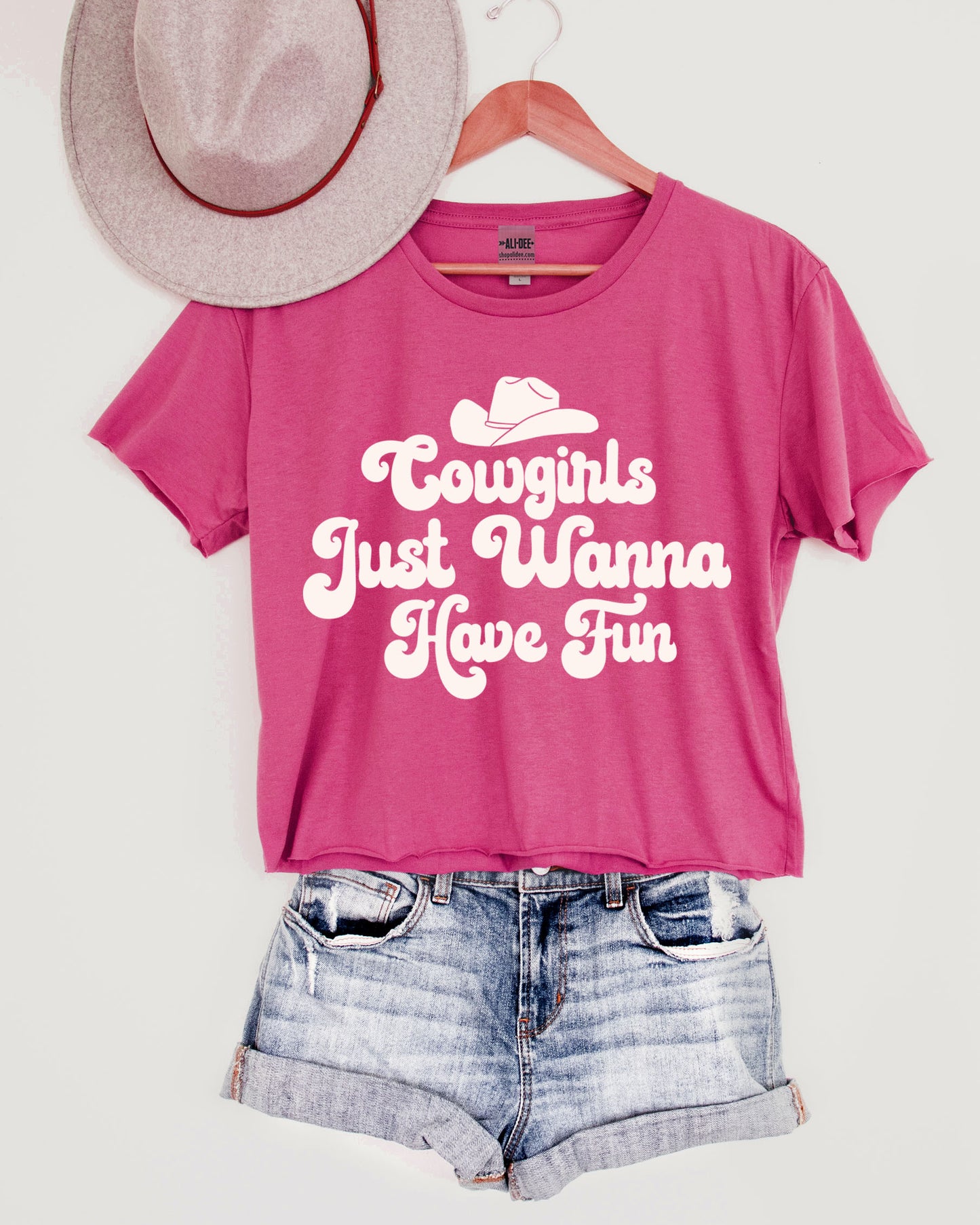 Cowgirls Just Wanna Have Fun Crop Tee - Fuchsia