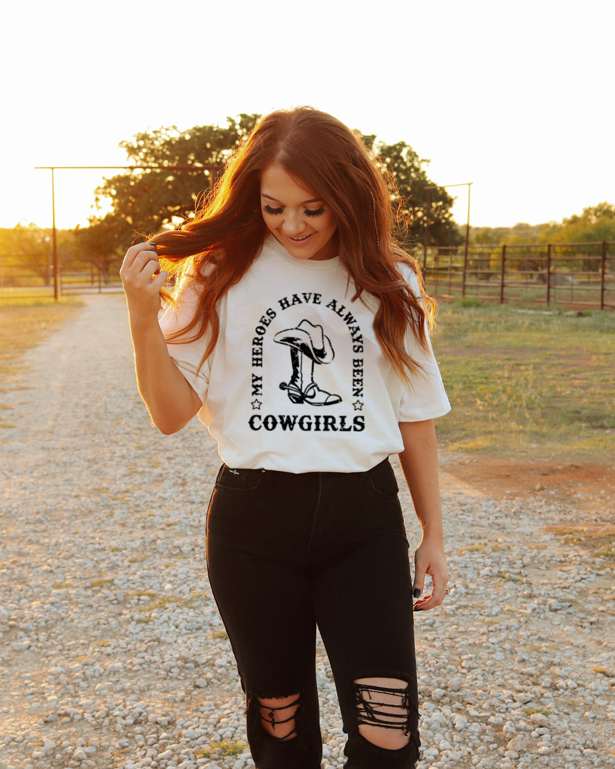 My Heroes Have Always Been Cowgirls Western Graphic Tee - White