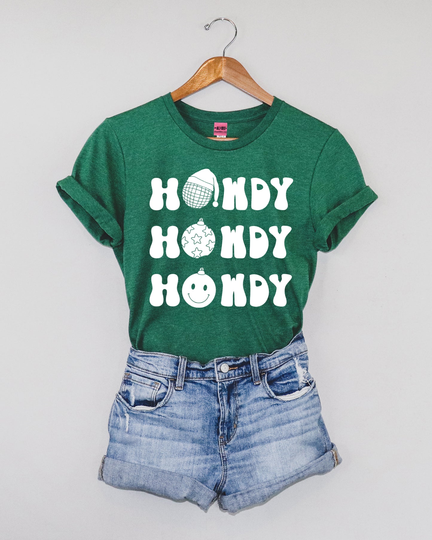 Ho Ho Howdy Western Christmas Graphic Tee - Heather Grass Green