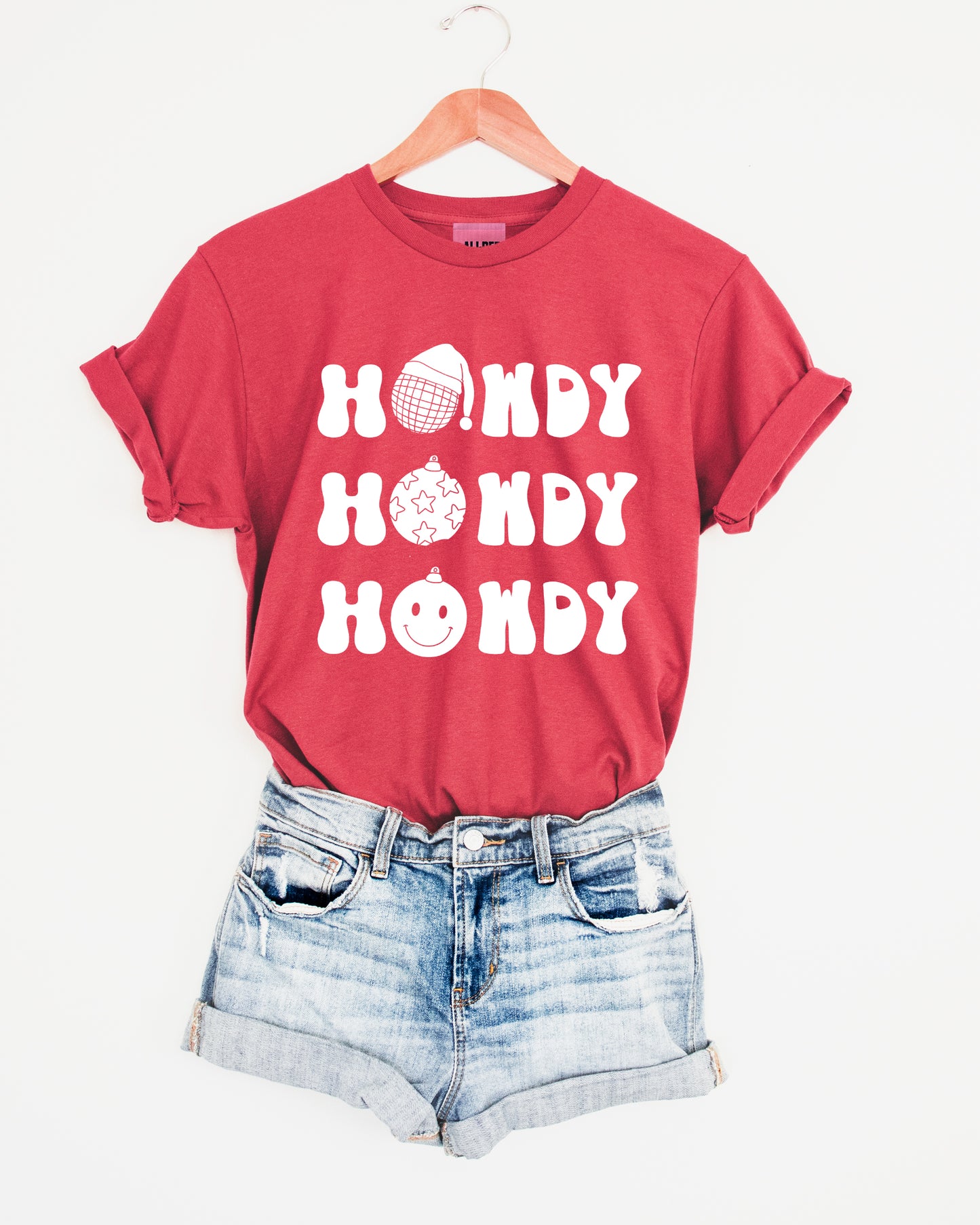 Ho Ho Howdy Western Christmas Graphic Tee - Heather Red