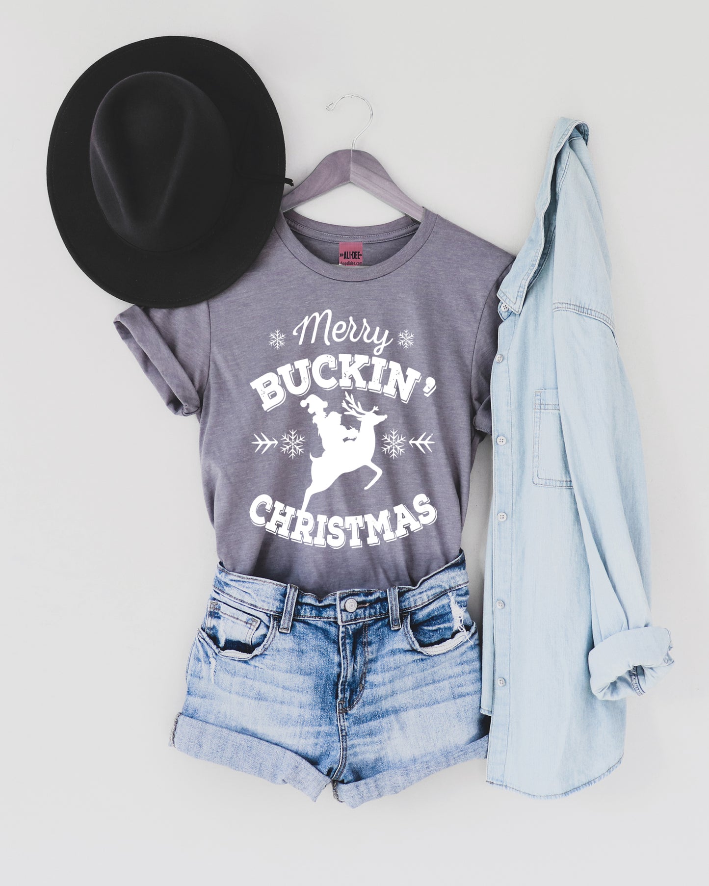 Merry Buckin Christmas Western Christmas Graphic Tee - Heather Storm