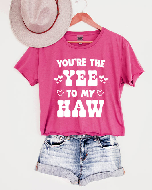 You're the Yee to My Haw Western Valentines Cropped Graphic Tee - Fuchsia Crop