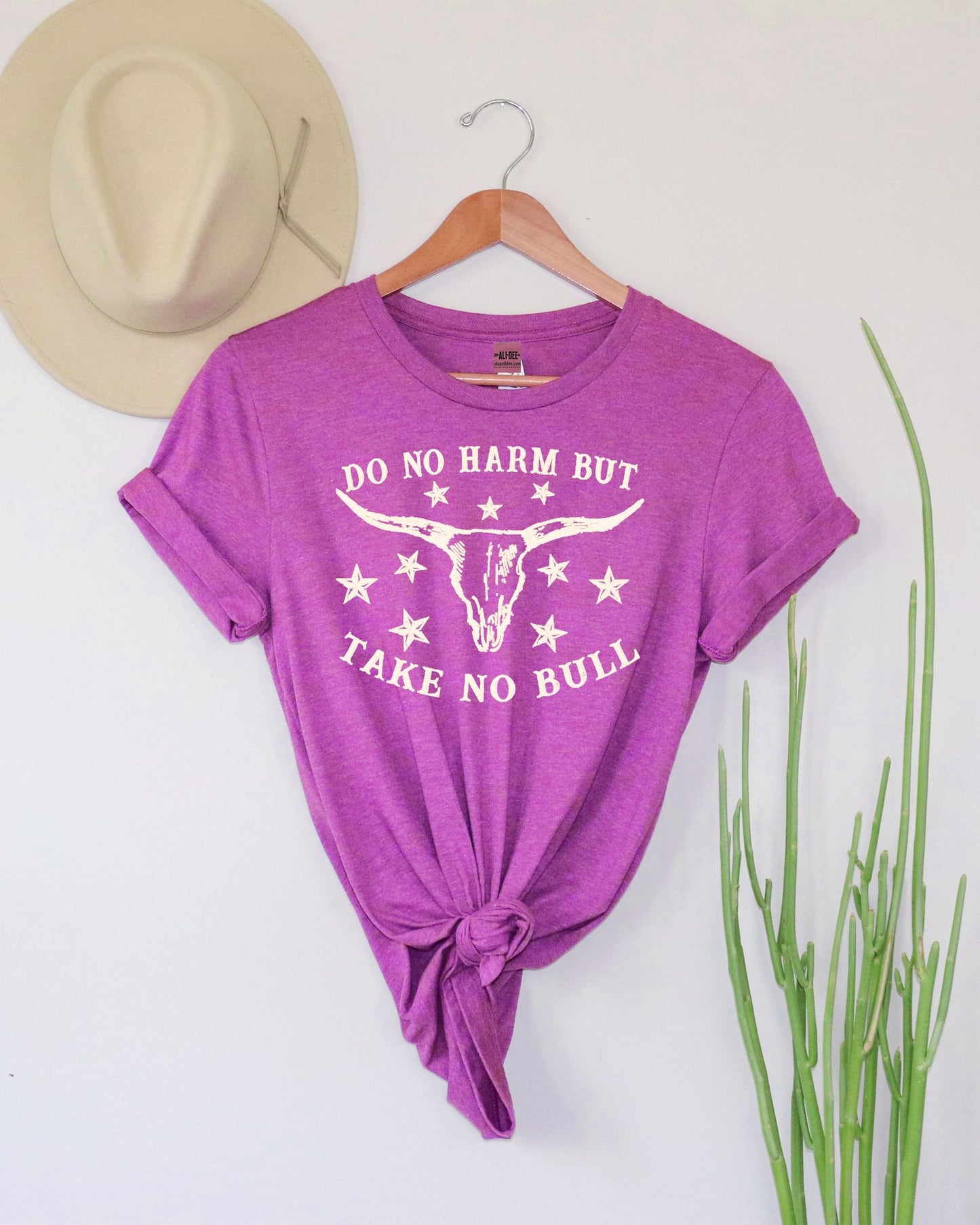 Do No Harm but Take No Bull Tee - Heather Magenta