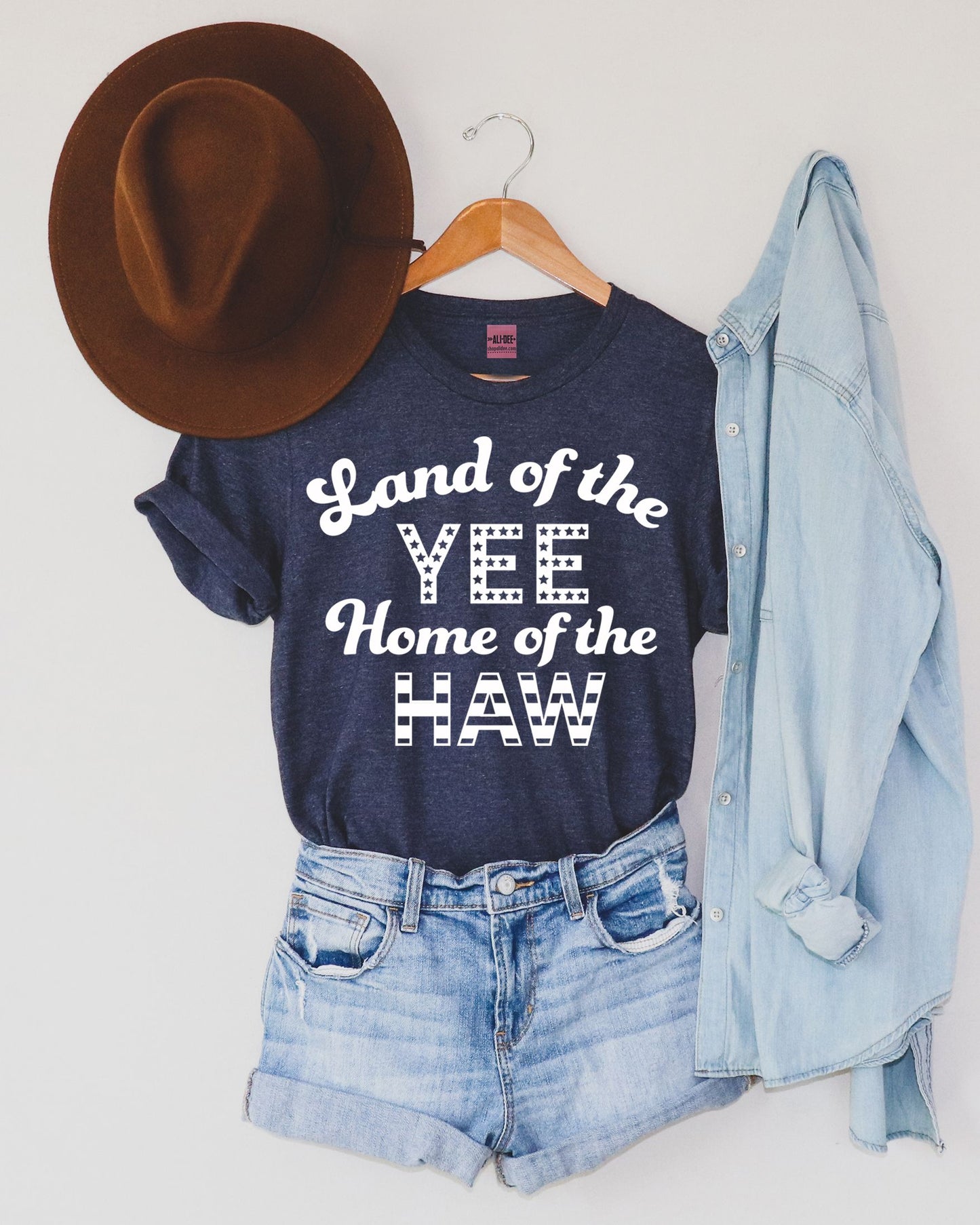 Land of the Yee Home of the Haw Tee - Heather Denim