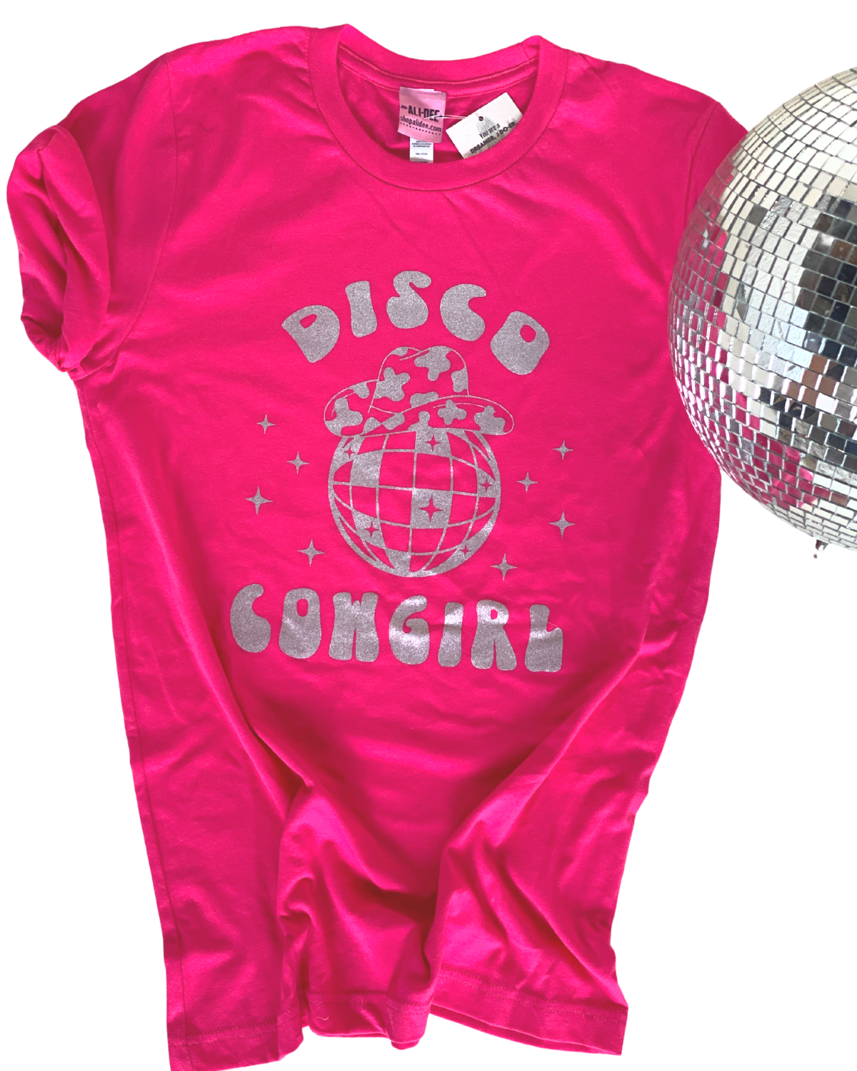 Disco Cowgirl Western Graphic Tee - Fuchsia