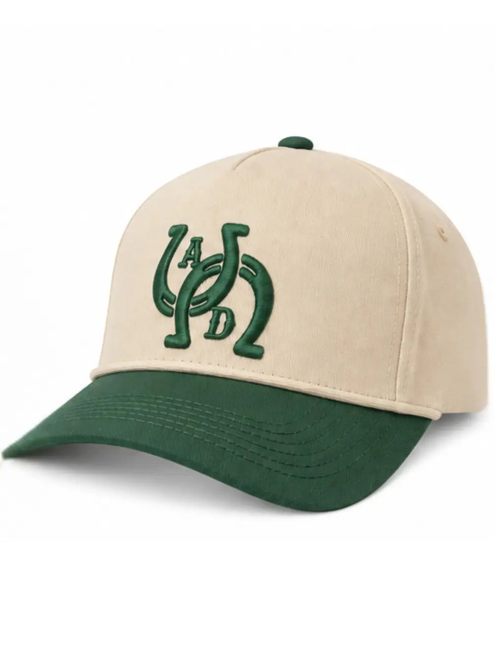 AD Signature Horseshoe Snapback Hat - Cream & Forest Green