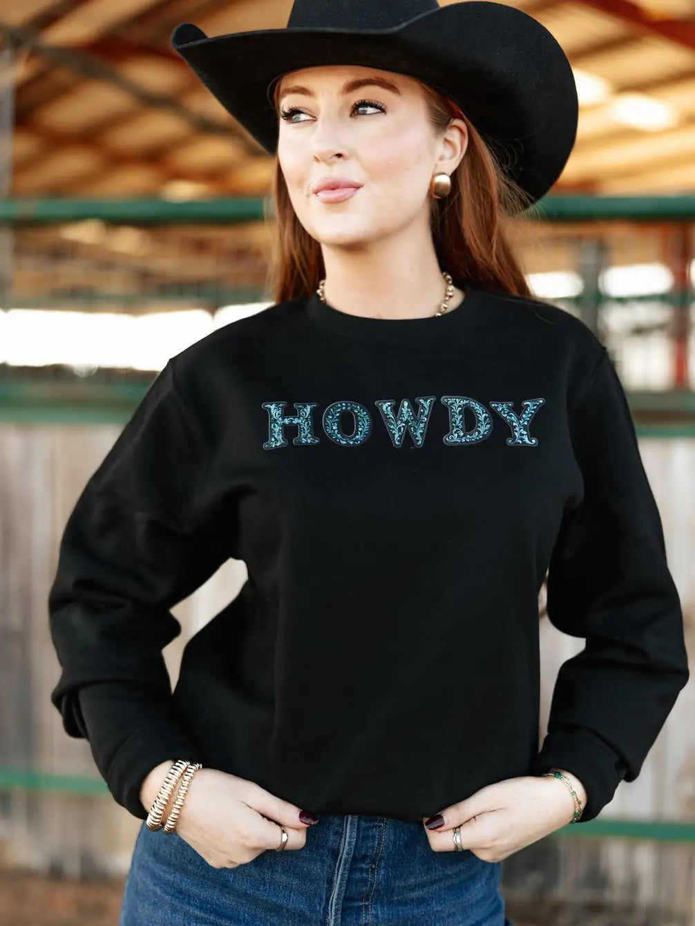 Ali Dee Howdy Tooled Sweatshirt - Black
