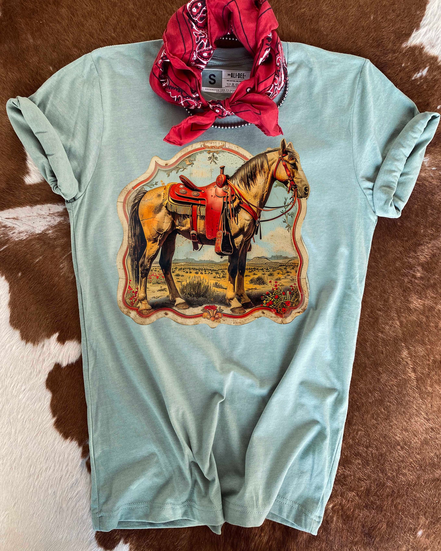 Fancy Horse Graphic Tee - Heather Sage