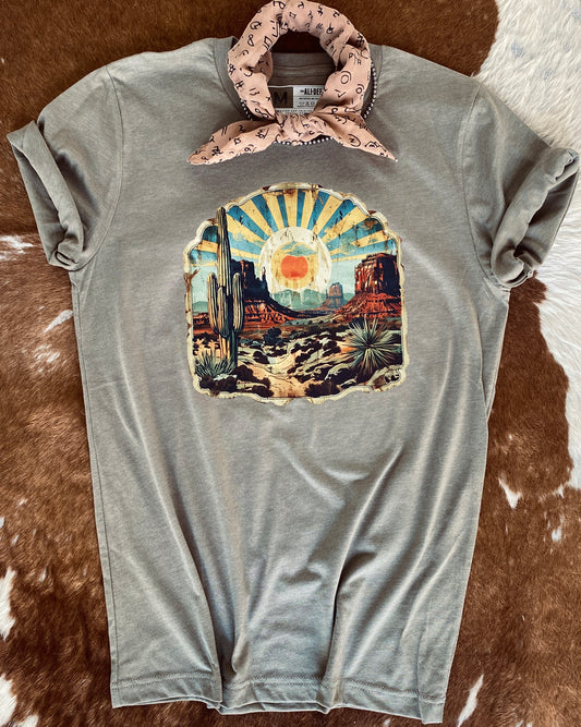 Desert Sunset Graphic Tee - Heather Olive