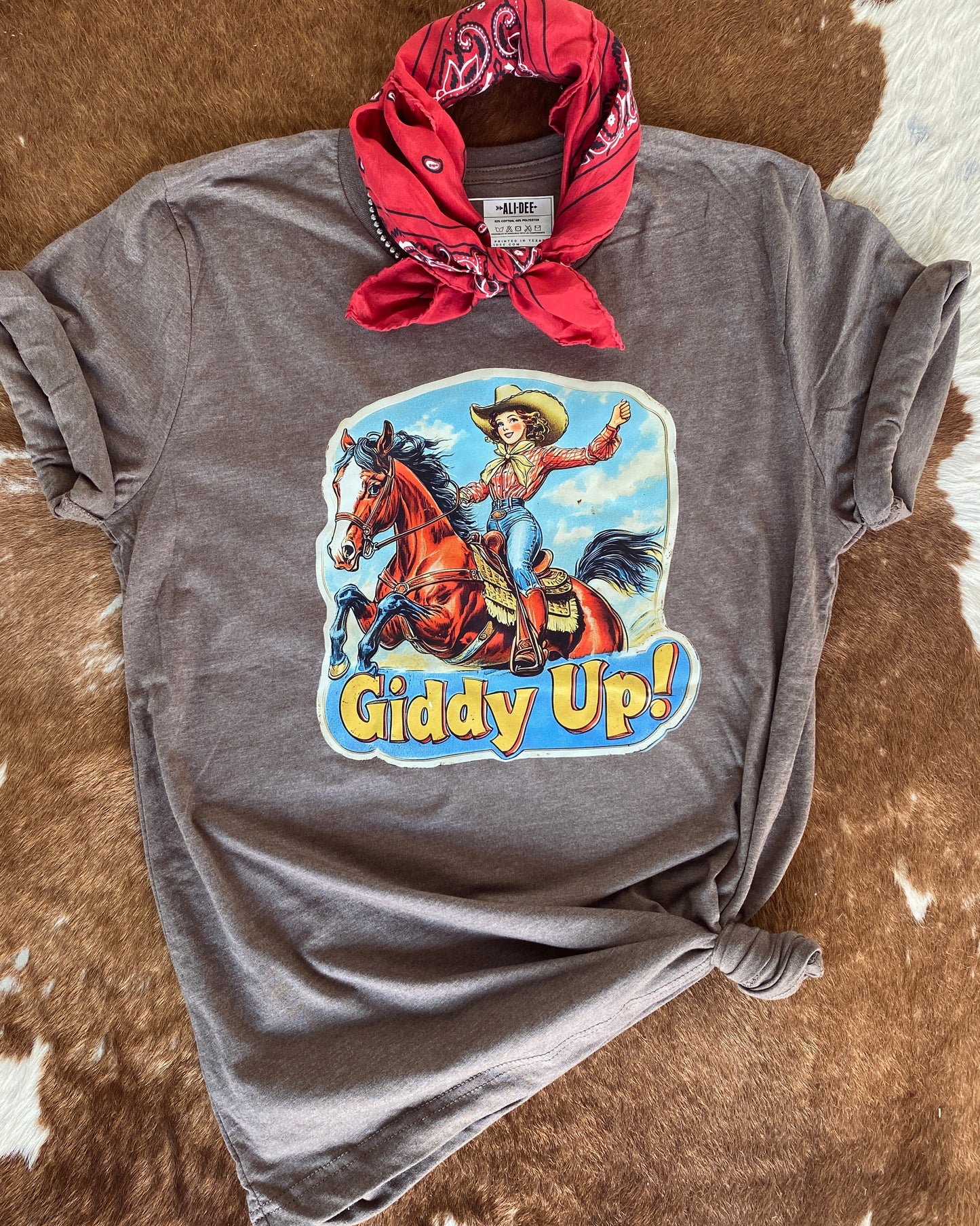 Retro Giddy Up Graphic Tee - Heather Brown