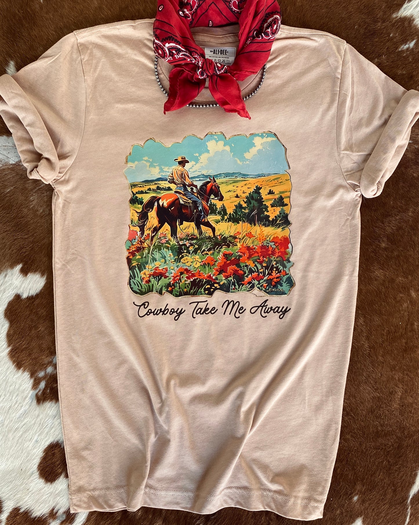 Cowboy Take Me Away Graphic Tee - Heather Sand Dune