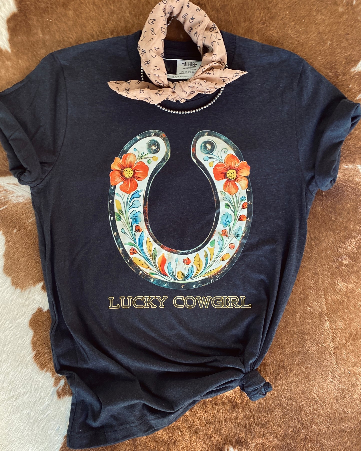 Lucky Cowgirl Graphic Tee - Black Heather