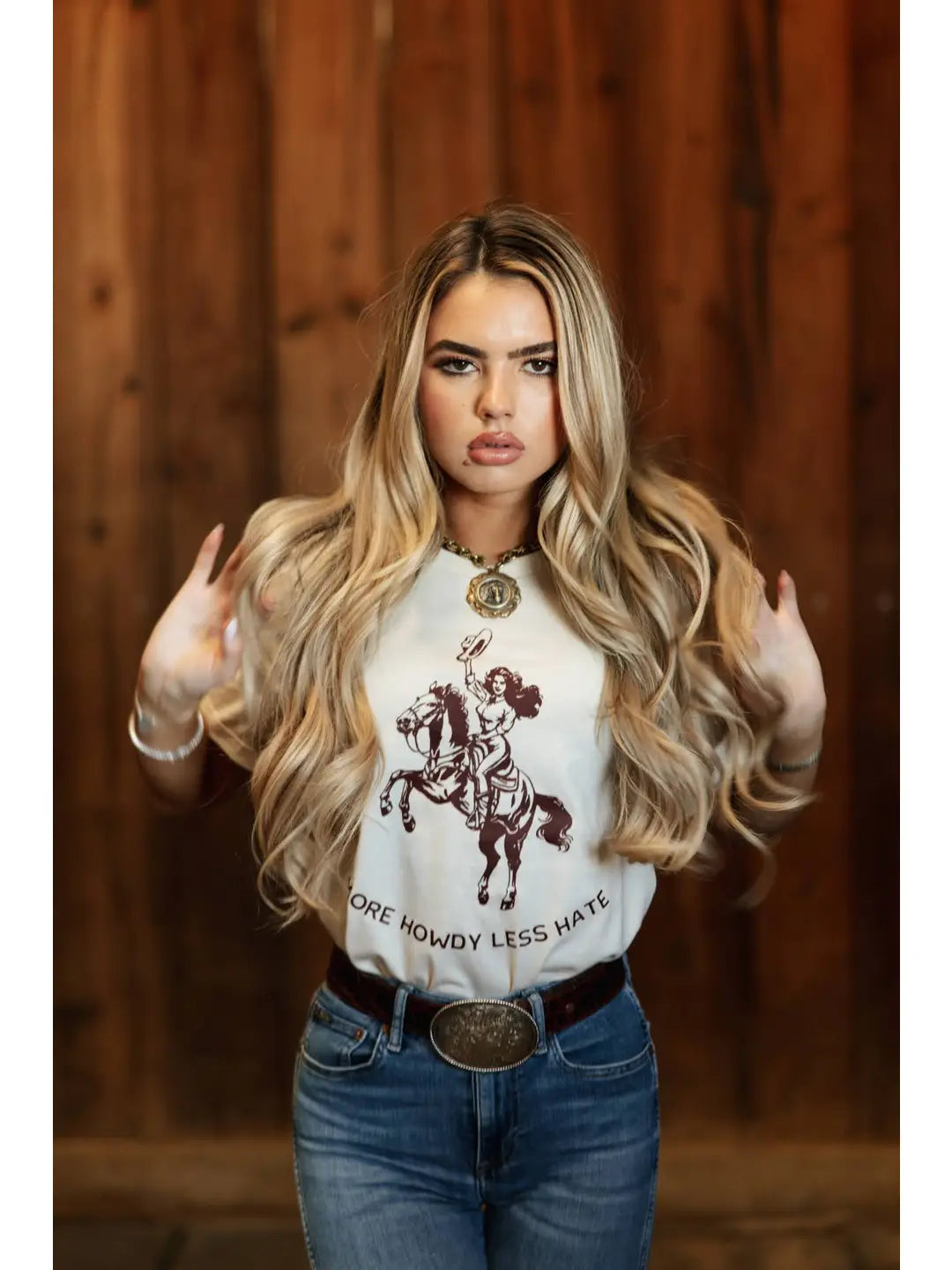 More Howdy Less Hate Cowgirl Western T-Shirt - Sand