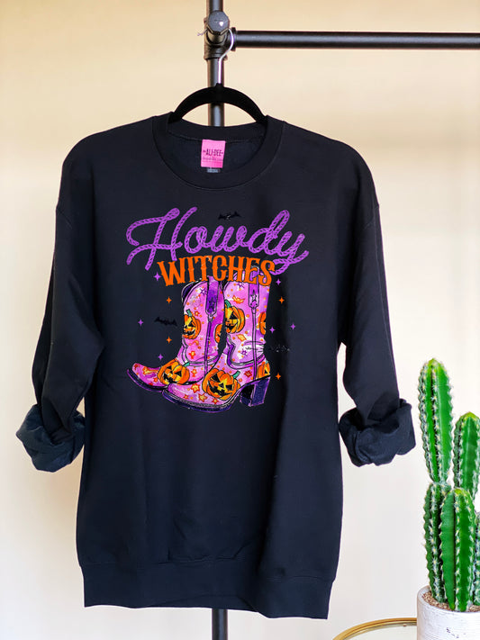 Howdy Witches Halloween Graphic Sweatshirt - Black