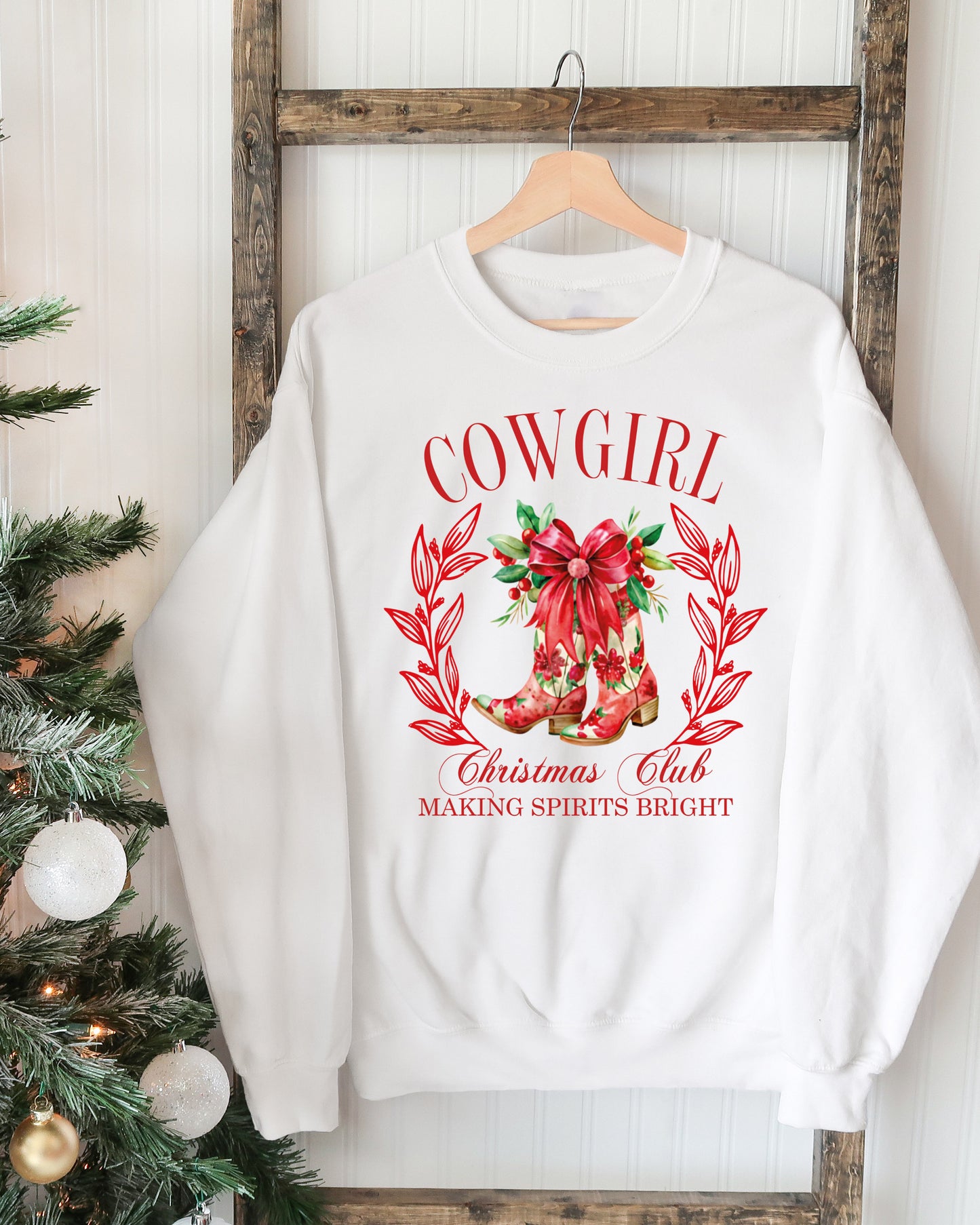 Cowgirl Christmas Club Graphic Sweatshirt - White