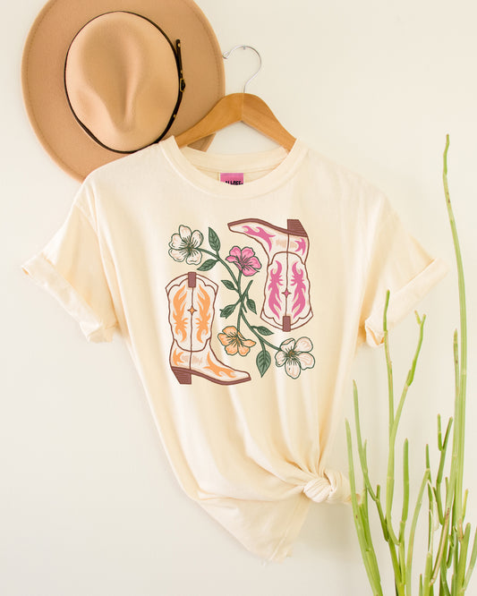 Flowers and Boots Graphic Tee - Vintage White