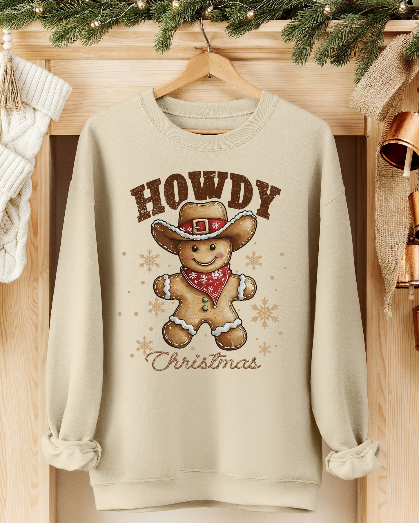 Howdy Christmas Gingerbread Graphic Sweatshirt - Sand