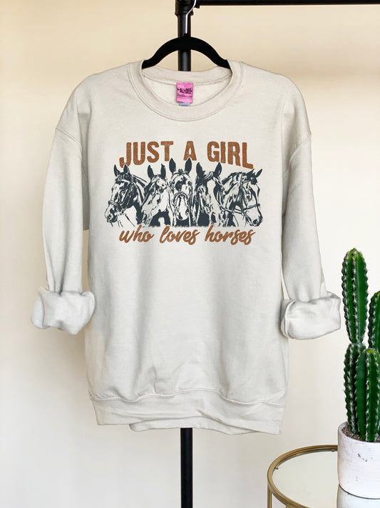 Just a Girl Who Loves Horses Graphic Sweatshirt - Sand