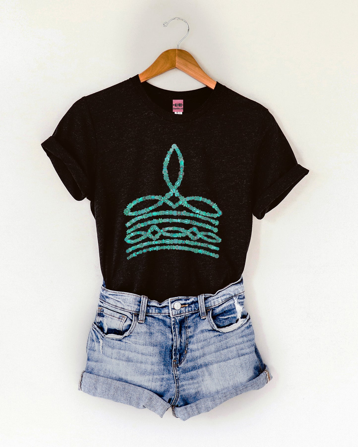 Turquoise Boot Stitch Graphic Tee - Black