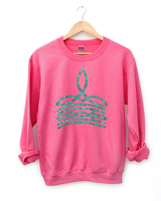 Turquoise Boot Stitch Graphic Sweatshirt - Safety Pink